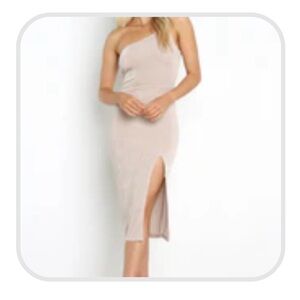 Petal & Pup “Bunny” One-Shoulder Beige Dress